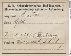 Etiketten zu Gold Gediegen (NHMW-MIN-Ai664)